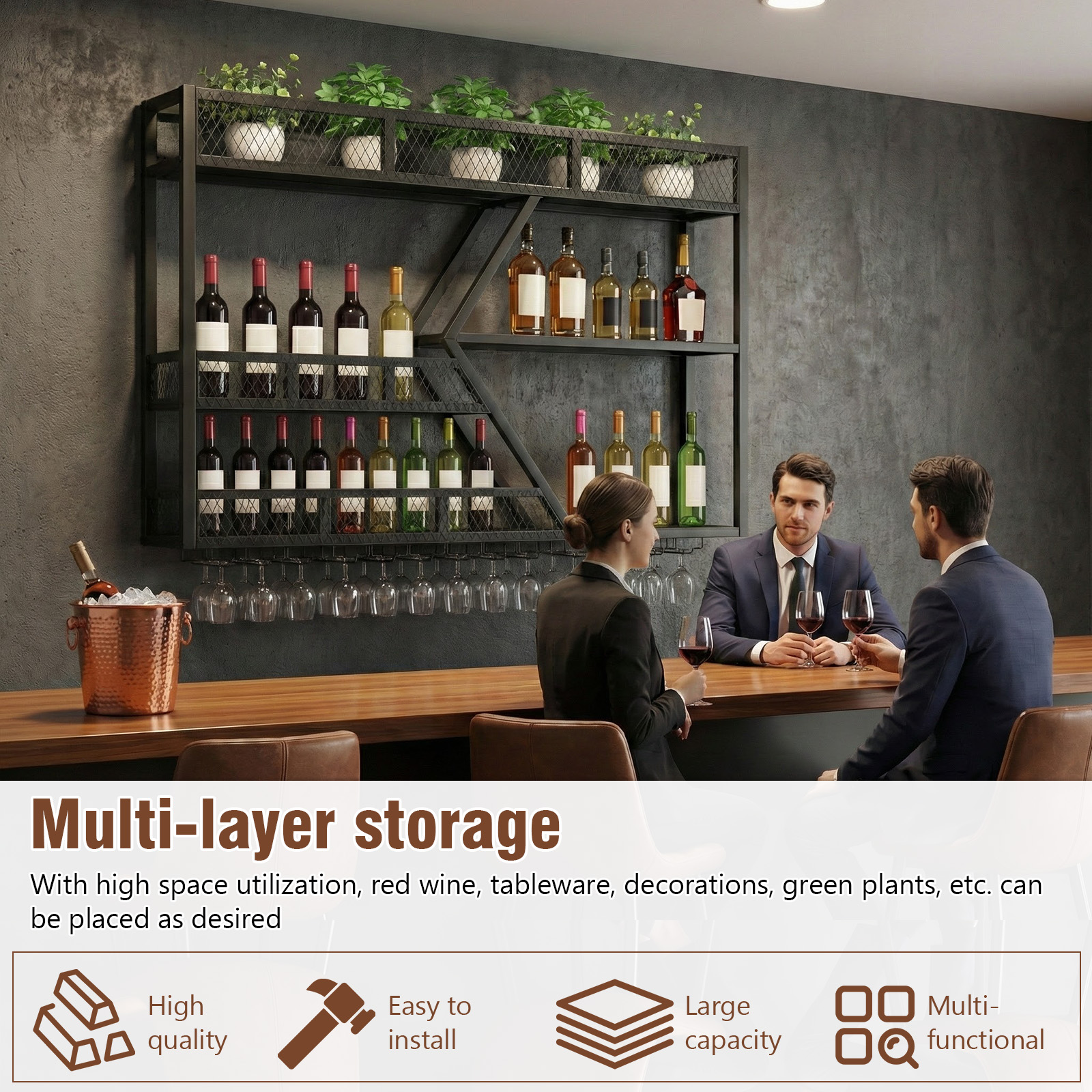 Home Bar Shelves - 39in 3-Tiers Floating Bar Shelves with