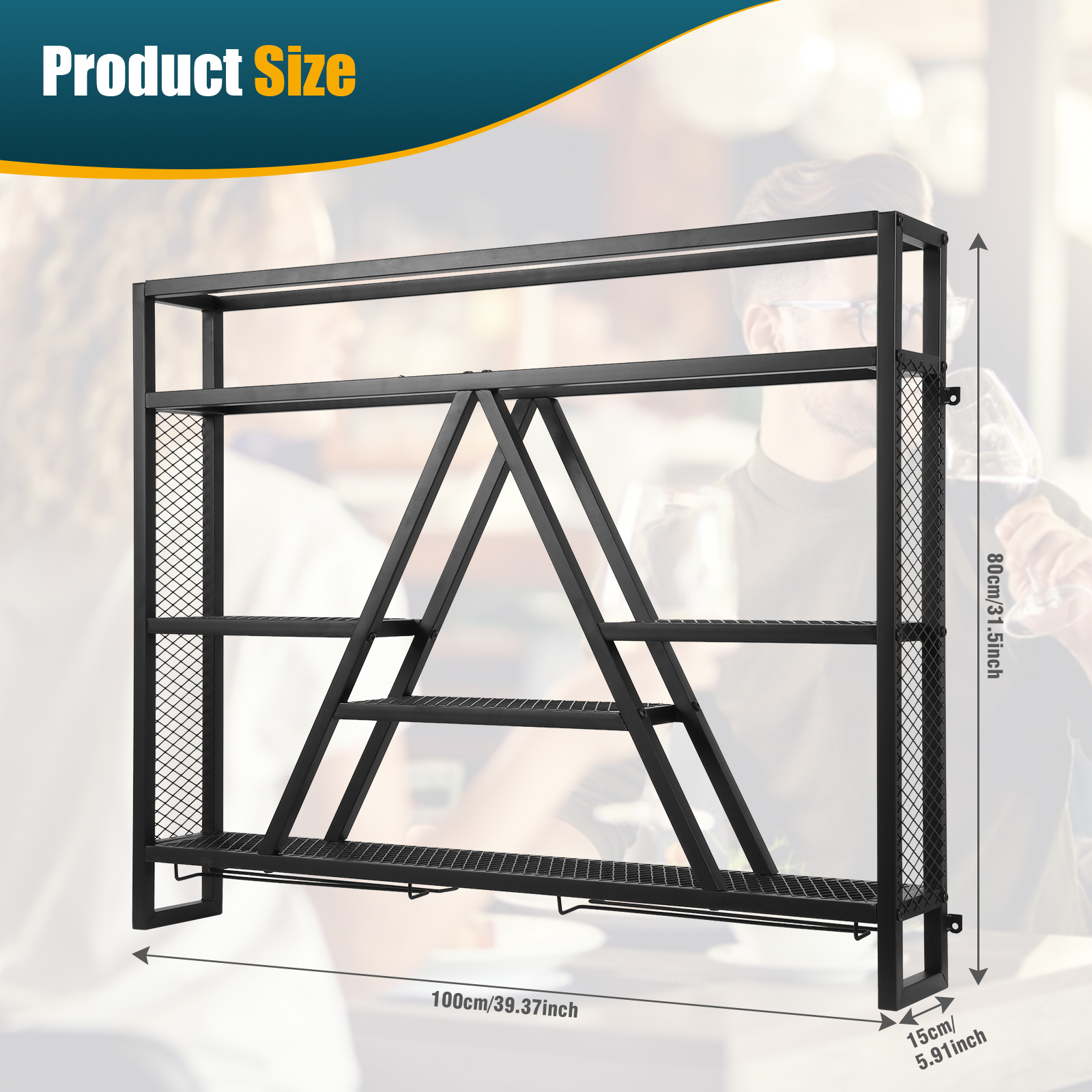 Home Bar Shelves - Metal Bottle & Glass Holder Multi-Purpose