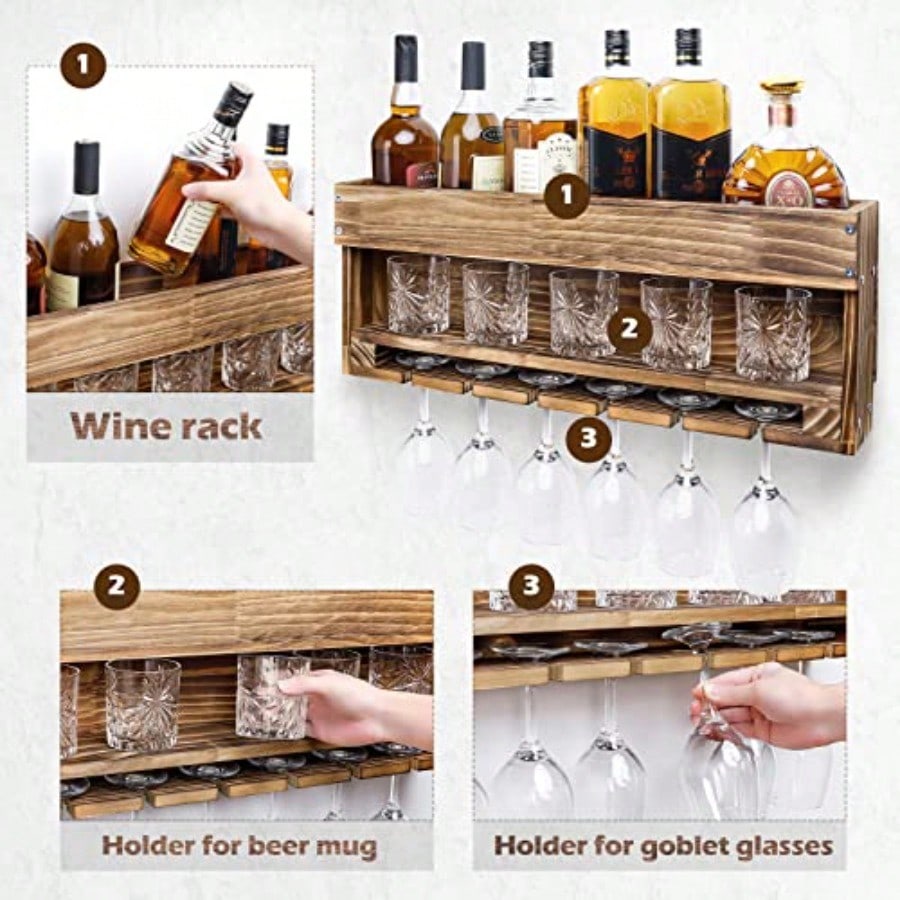 Wine Rack Wall Mounted WoodAlc - Home Bar Shelves incelemesi ve fiyatı