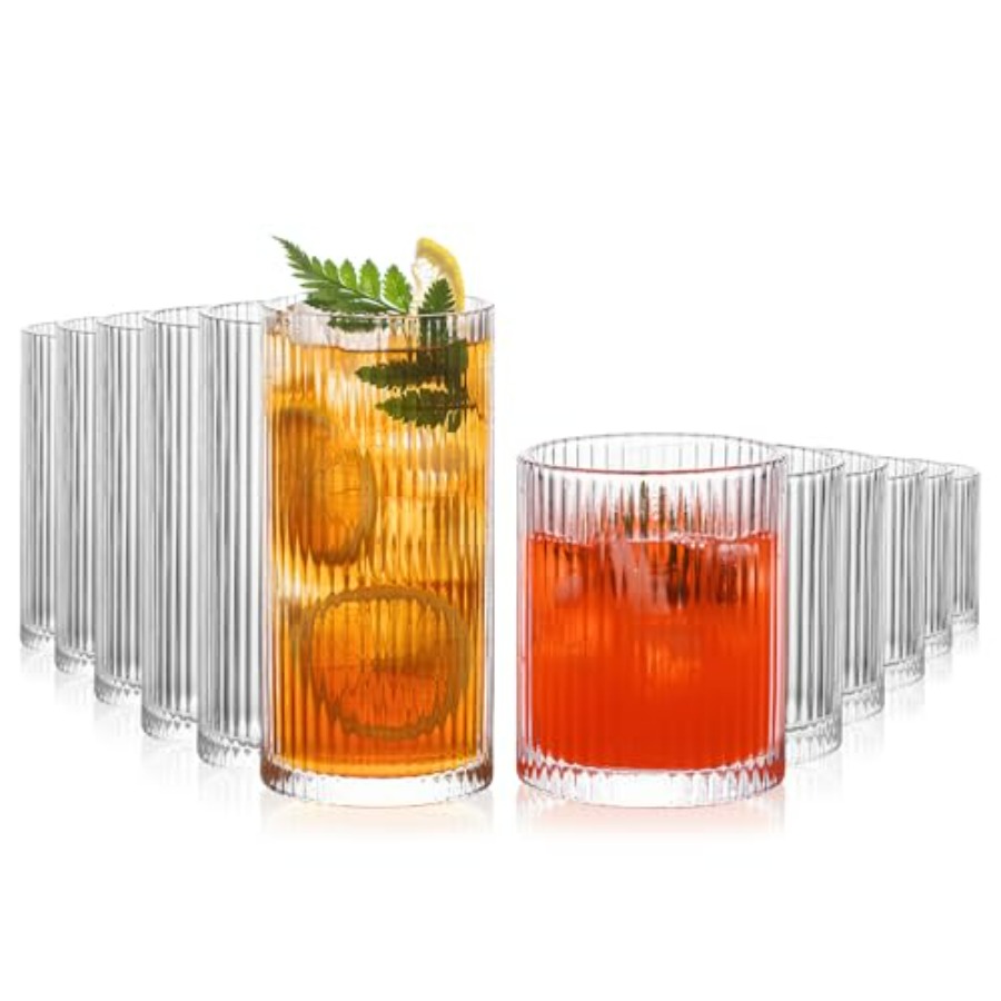 12Piece Ribbed Glassware Set w - Highball Glass Set incelemesi ve fiyatı