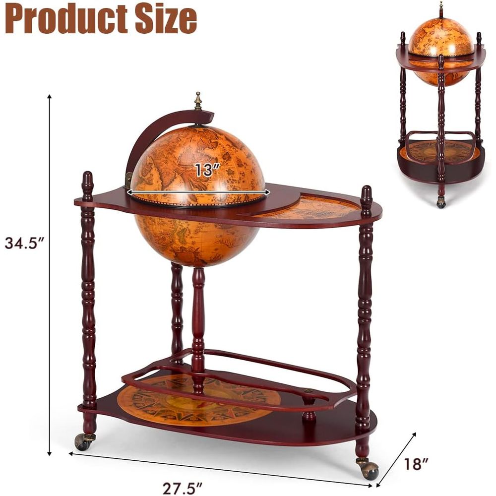 Vintage 34.5 Wheeled Globe Bar - Home Bar And Cabinet incelemesi ve fiyatı