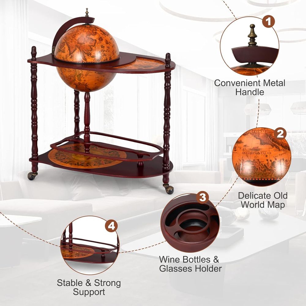 Vintage 34.5 Wheeled Globe Bar - Home Bar And Cabinet incelemesi ve fiyatı