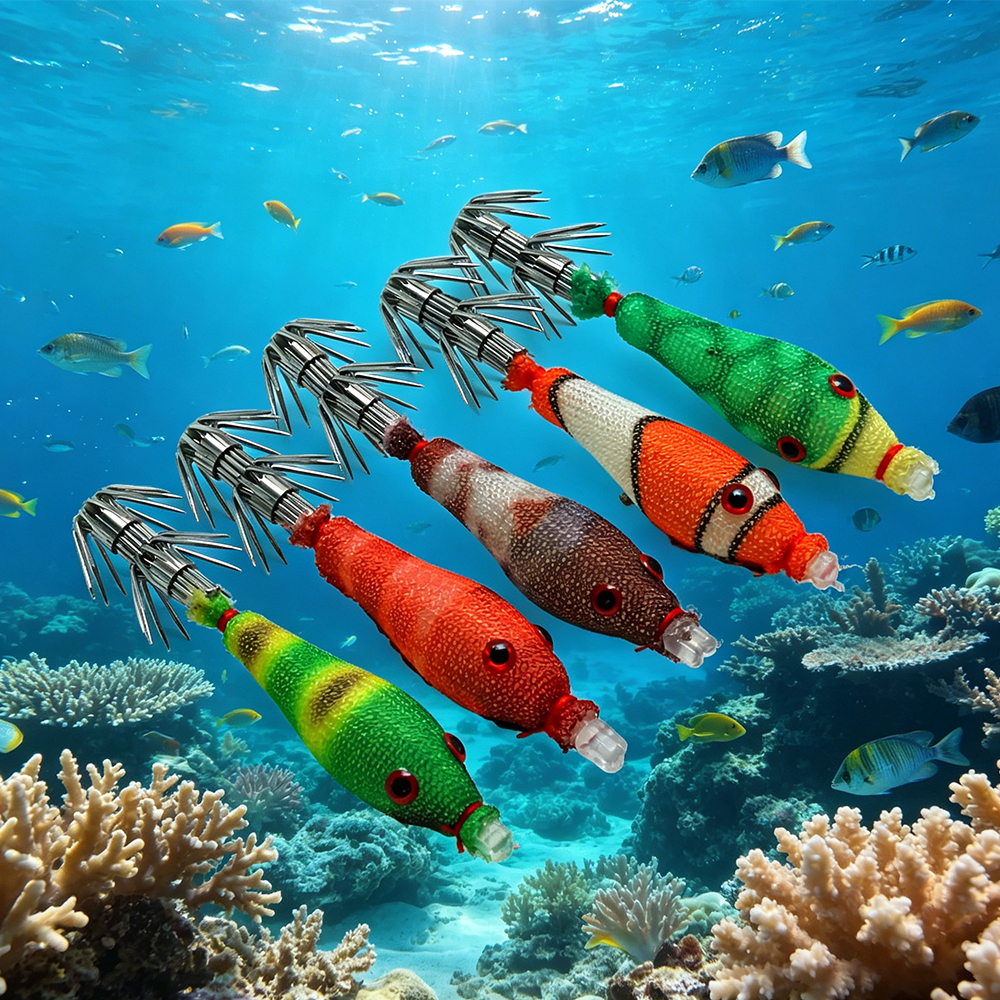 5 Pcs Squid Soft Baits, Lumino - Jigger Double Sided incelemesi ve fiyatı
