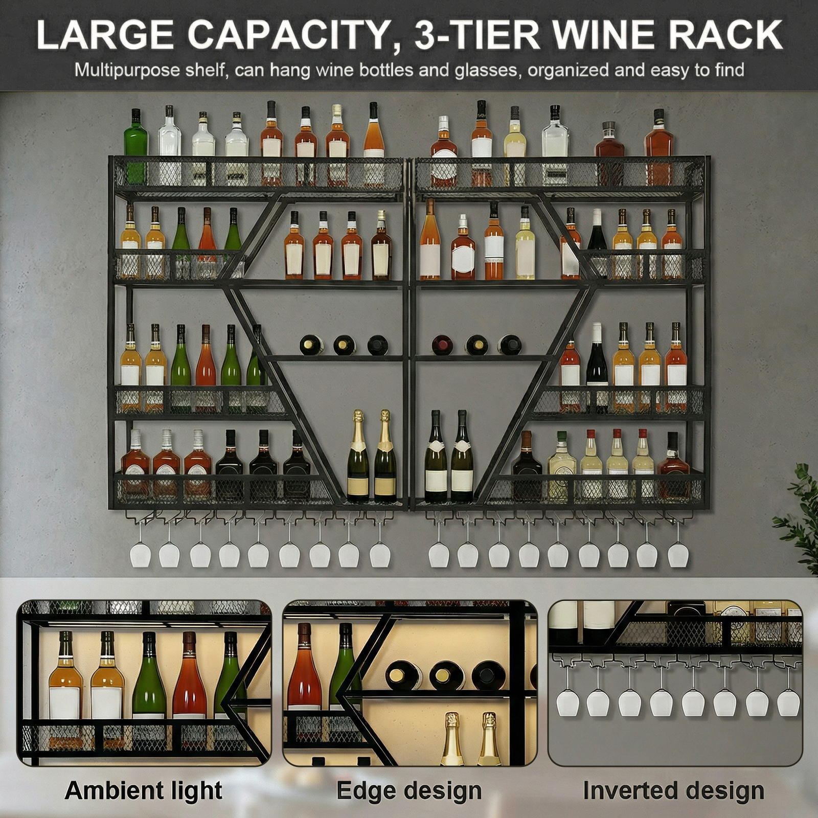 3/4 Tier Wall Mounted Bar Shel - Home Bar Shelves incelemesi ve fiyatı